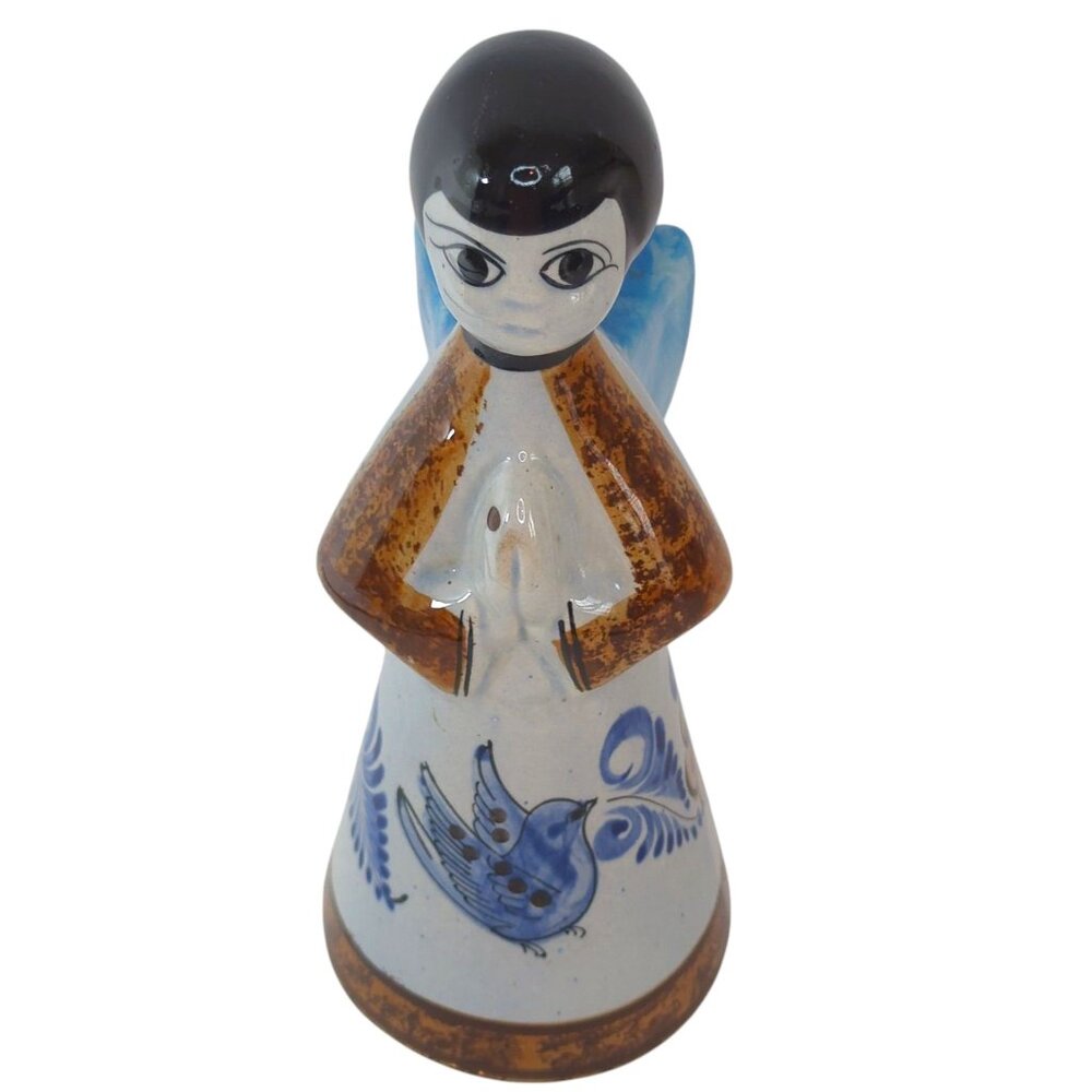 VTG Hand-Painted 9 in Angel Candle Holder Signed CAT Tonala Mexican Pottery